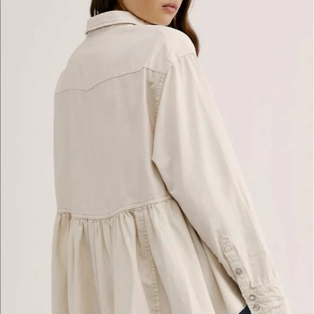 Free People Dylan Top Jacket Denim Relaxed Ivory - Picture 3 of 4